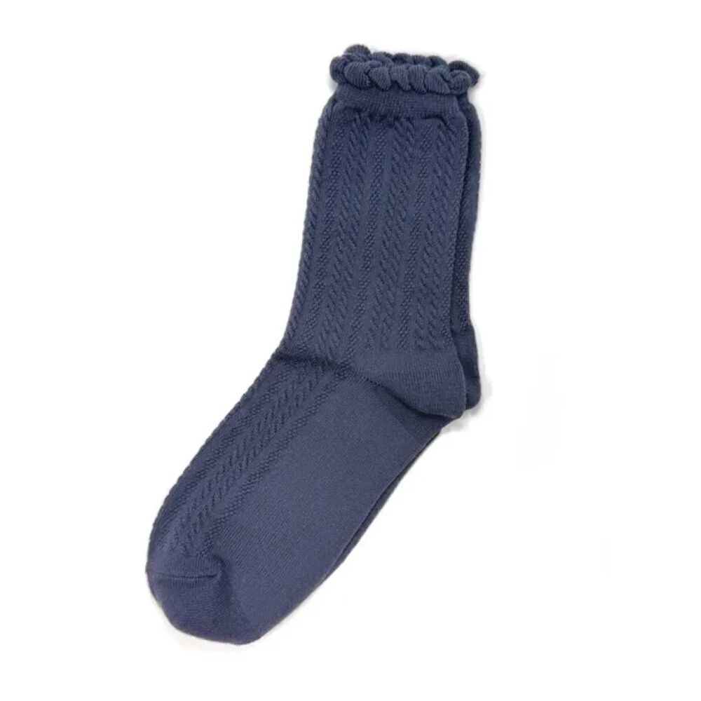 NWT Jane Ribbed Slate Blue Ruffle Crew Socks